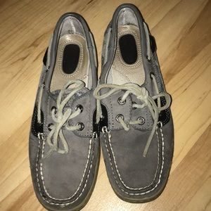 Blue/grey animal print Sperrys